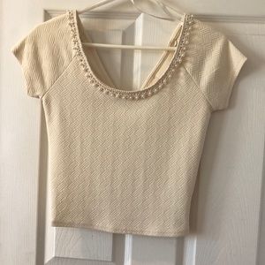 Urban Outfitters | Crop Top w/ Pearl and Lace Trim
